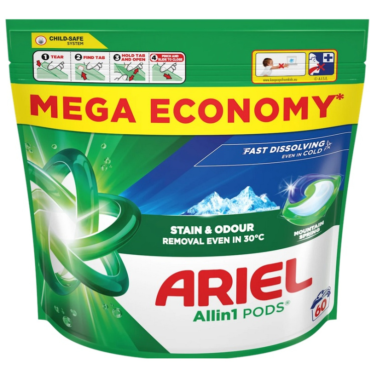 Ariel kapsle na praní Mountain Spring, 60 ks