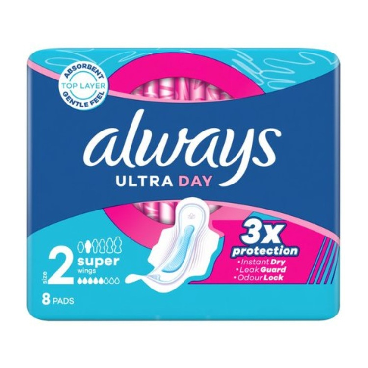 Always Ultra Day Super dámské vložky s křidélky, 8 ks