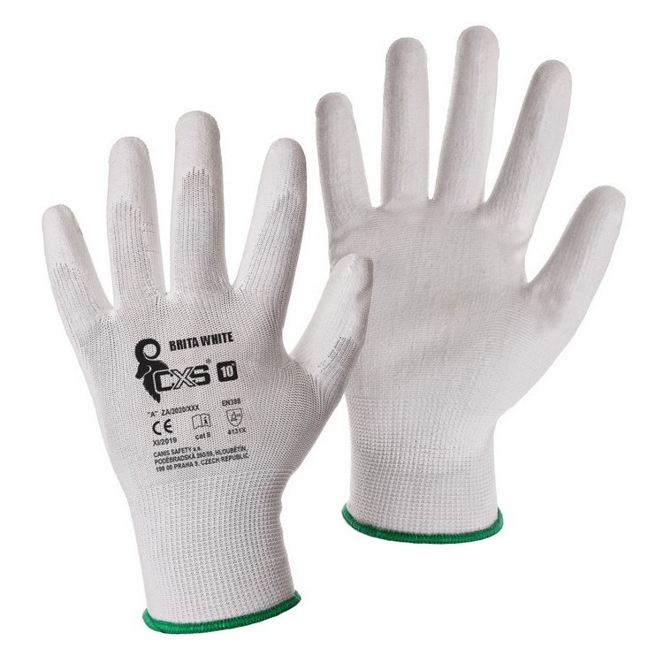 Brita CXS White pracovní rukavice, bílé, máčené v polyuretanu, velikost 7, 1 pár