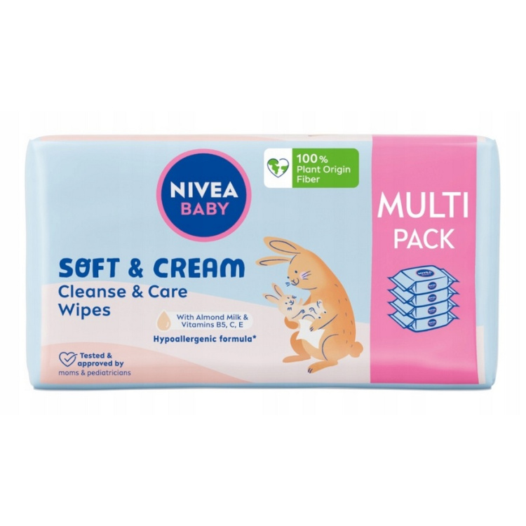 Nivea Baby Soft &amp; Cream čistící a pečující vlhčené ubrousky 4 x 57 ks
