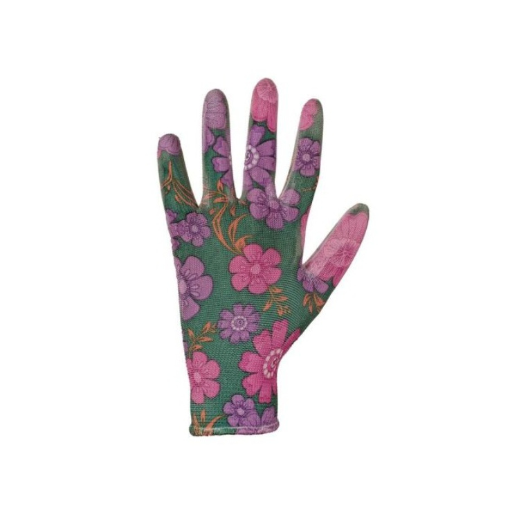 Leiva pracovní rukavice máčené v polyuretanu s květinovým potiskem, velikost 8, 1 pár