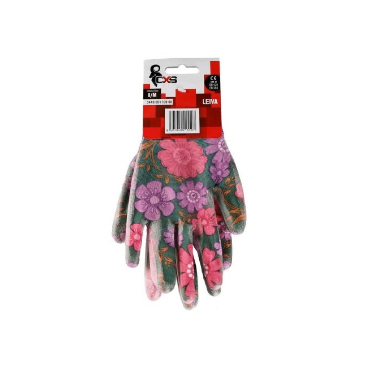 Leiva pracovní rukavice máčené v polyuretanu s květinovým potiskem, velikost 8, 1 pár