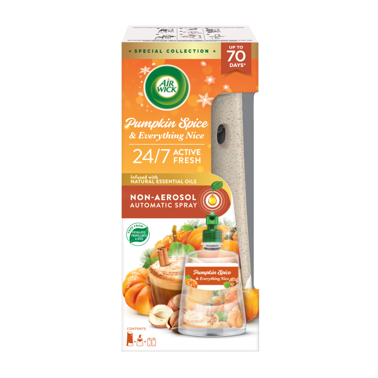 Air Wick Active Fresh Refill Pumpkin &amp; Winter Spice - Dýně a podzimní koření automatický osvěžovač komplet 228 ml