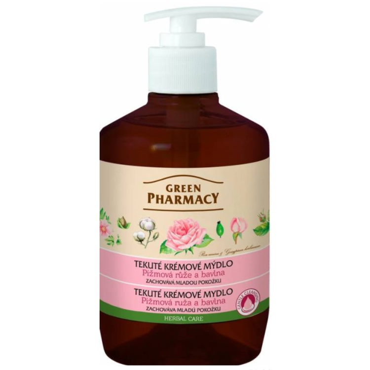Green Pharmacy Pižmová růže a Bavlna tekuté mýdlo s dávkovačem 460 ml