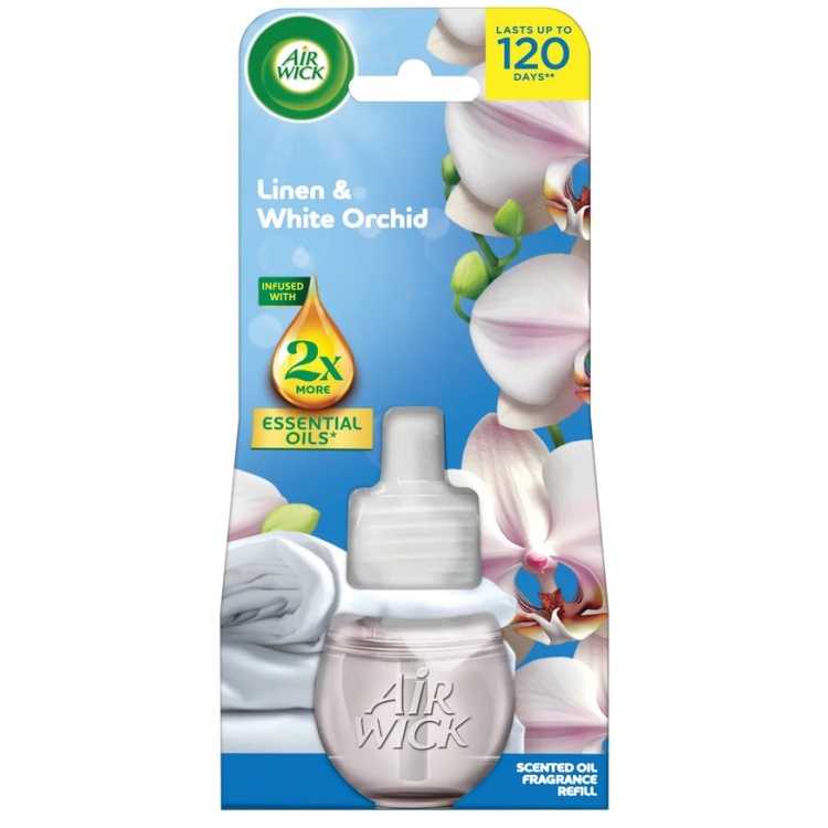 Air Wick Essential Oils prádlo a bílá orchidej náplň do elektrické osvěžovače 19 ml