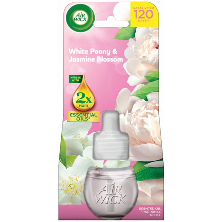 Air Wick Essential Oils White Peony &amp; Jasmine Blossom - Pivoňka a jasmínový květ elektrický osvěžovač náhradní náplň 19 ml