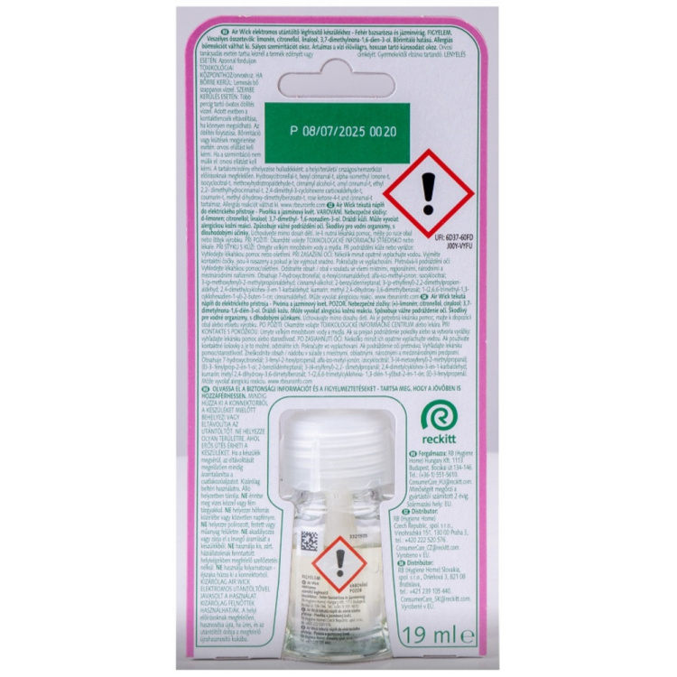 Air Wick Essential Oils White Peony &amp; Jasmine Blossom - Pivoňka a jasmínový květ elektrický osvěžovač náhradní náplň 19 ml