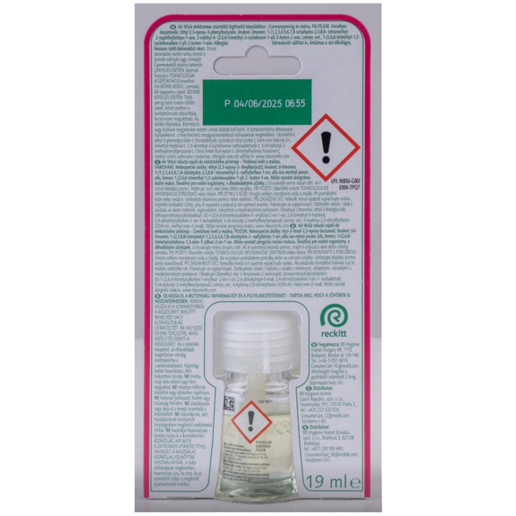 Air Wick Essential Oils Cherry Blossom &amp; Raspberry - Třešňový květ a malina, elektrický osvěžovač náhradní náplň 19 ml