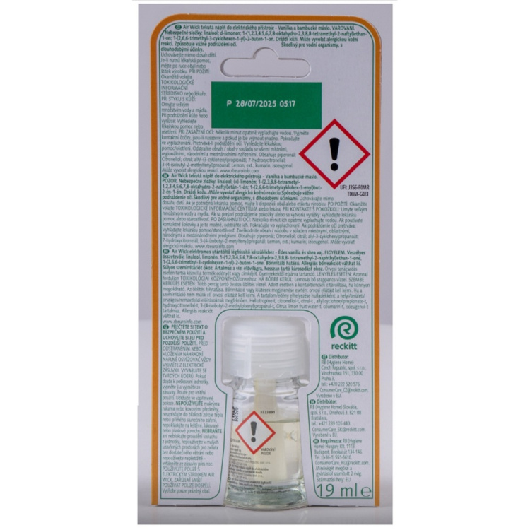 Air Wick Essential Oils Vanilla &amp; Shea Butter - Vanilka a bambucké máslo, elektrický osvěžovač náhradní náplň 19 ml