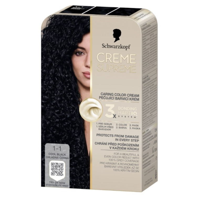 Schwarzkopf Creme Supreme barva na vlasy 1-1 chladná černá 60 ml