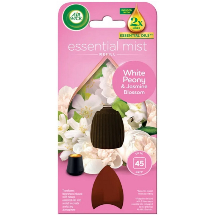 Air Wick Essential Mist Refill White Peony &amp; Jasmine Blossom - Pivoňka a jasmínový květ osvěžovač vzduchu náhradní náplň 20 ml