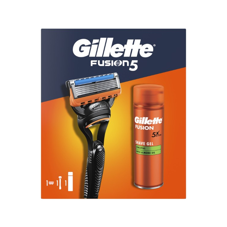 Kazeta GILLETTE Fusion 5, strojek, nahradní hlavice, gel 200 ml