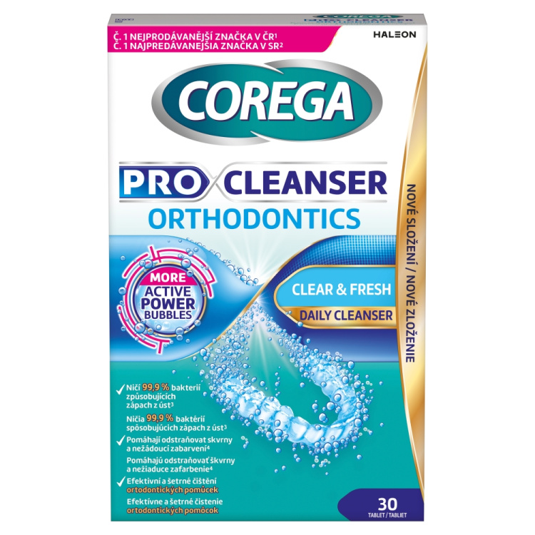 Corega Pro Cleanser Orthodontics tablety na čištění rovnátek, 30 ks