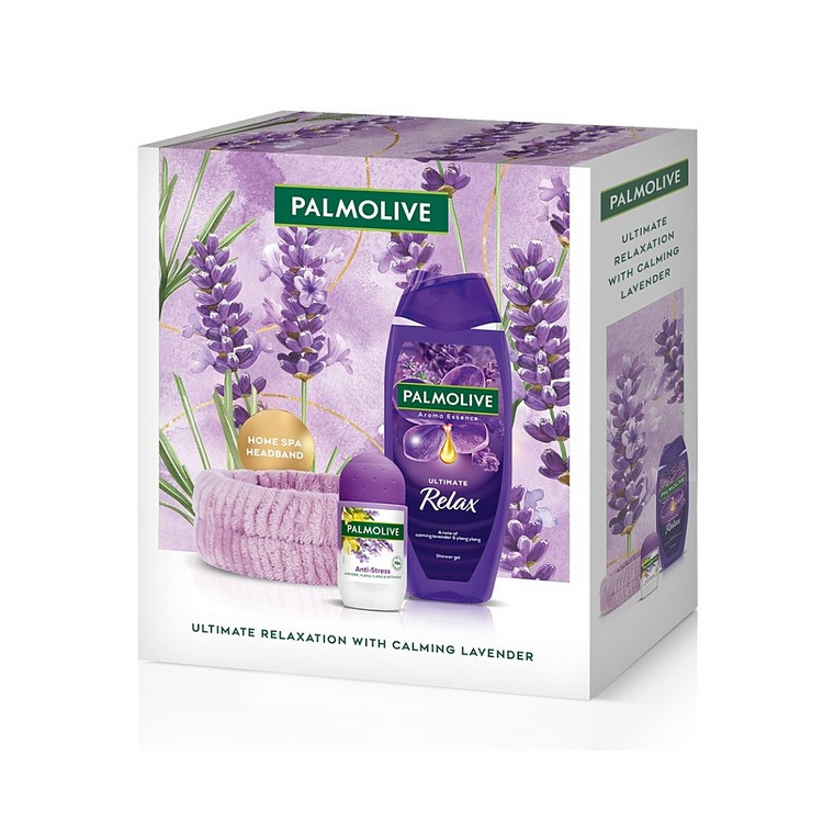 Palmolive Relax dárkový set sprchový gel 500 ml + deodorant roll-on + čelenka