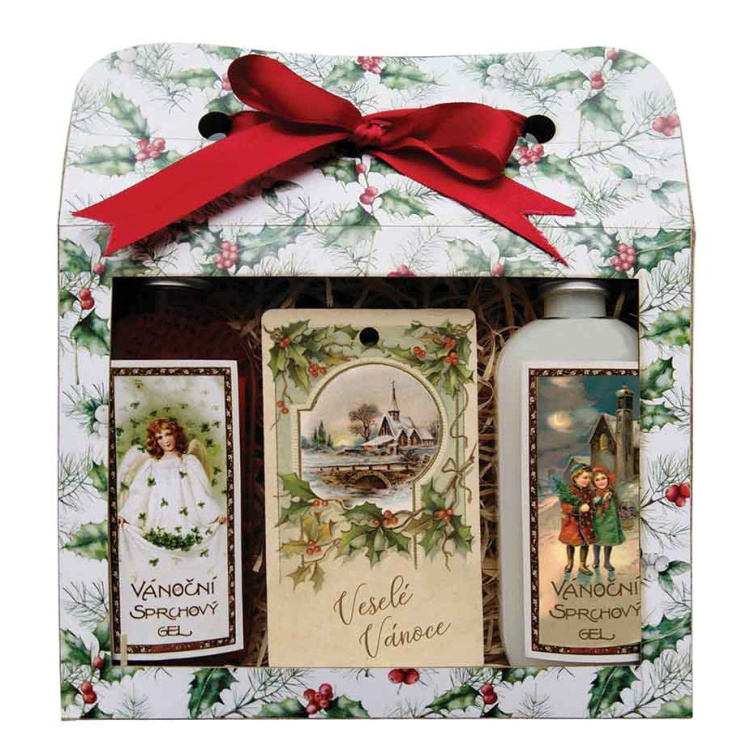 Bohemia Gifts Vánoční dárkový set sprchové gely 2× 100 ml + vonná kartička jablko a skořice