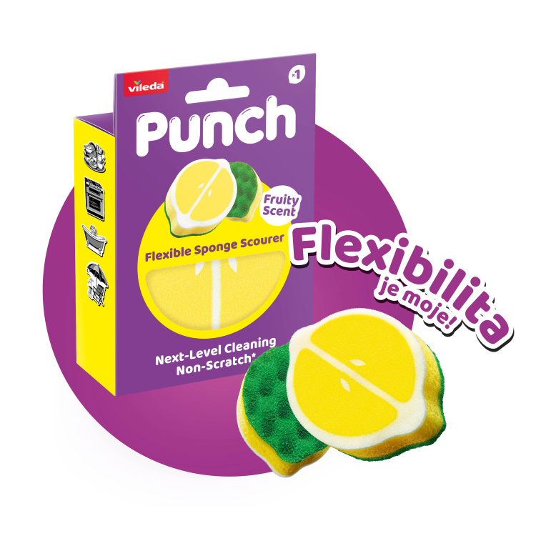 Vileda Punch houba na nádobí s vůní citronu, 1 kus