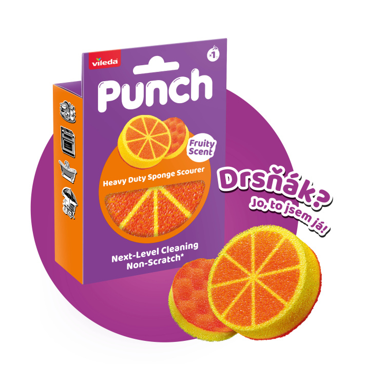 Vileda Punch houba na nádobí s vůní pomeranče, 1 kus