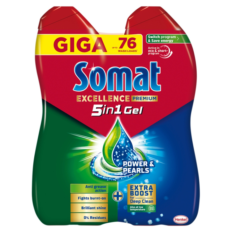Somat Excellence Duo gel do myčky na mytí nádobí, 2 x 684ml, 76 dávek