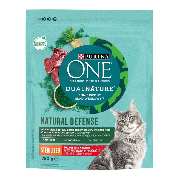Purina ONE Dual Nature Sterilised granule pro kočky se spirulinou a hovězím 750g