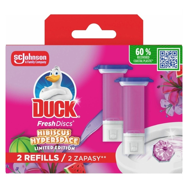 Duck Fresh Discs Hibiscus Hyperspace WC blok s vůní ibišku a melounu náhradní náplň 2x36 ml