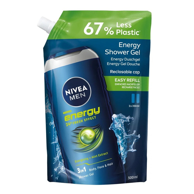 NIVEA MEN sprchový gel Fresh Energy, náhradní náplň 500 ml