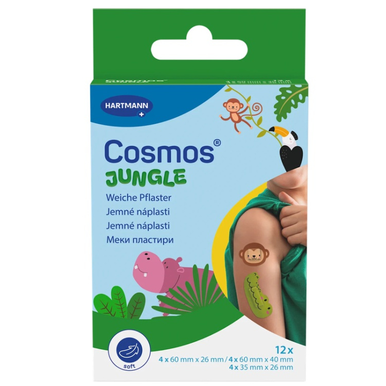 Cosmos dětská náplast Jungle ve tvaru zvířátek, 12 ks