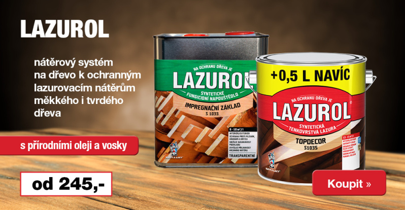 Lazurol&nbsp;nátěrový systém na dřevo.