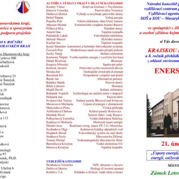 8. ročník přehlídky studentských prací z oblasti environmentálního vzdělávání ENERSOL 2012