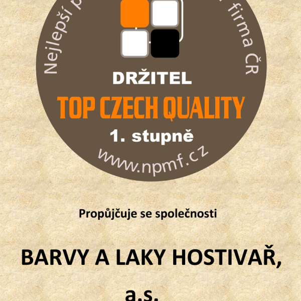 Certifikát TOP CZECH  QUALITY