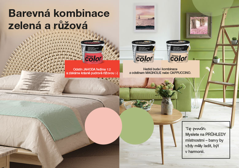 Barevná kombinace zelená a růžová