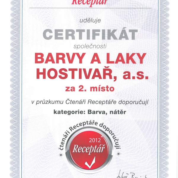 Čtenáři Receptáře doporučují BARVY A LAKY HOSTIVAŘ, a.s.
